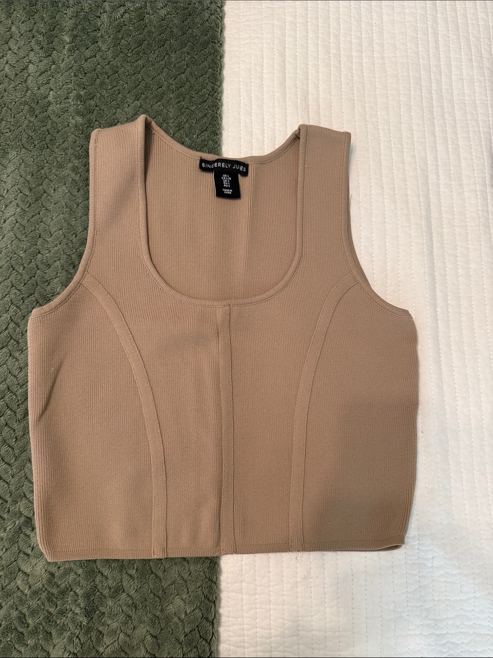 Sincerely Jules Beige Ribbed Crop Tank